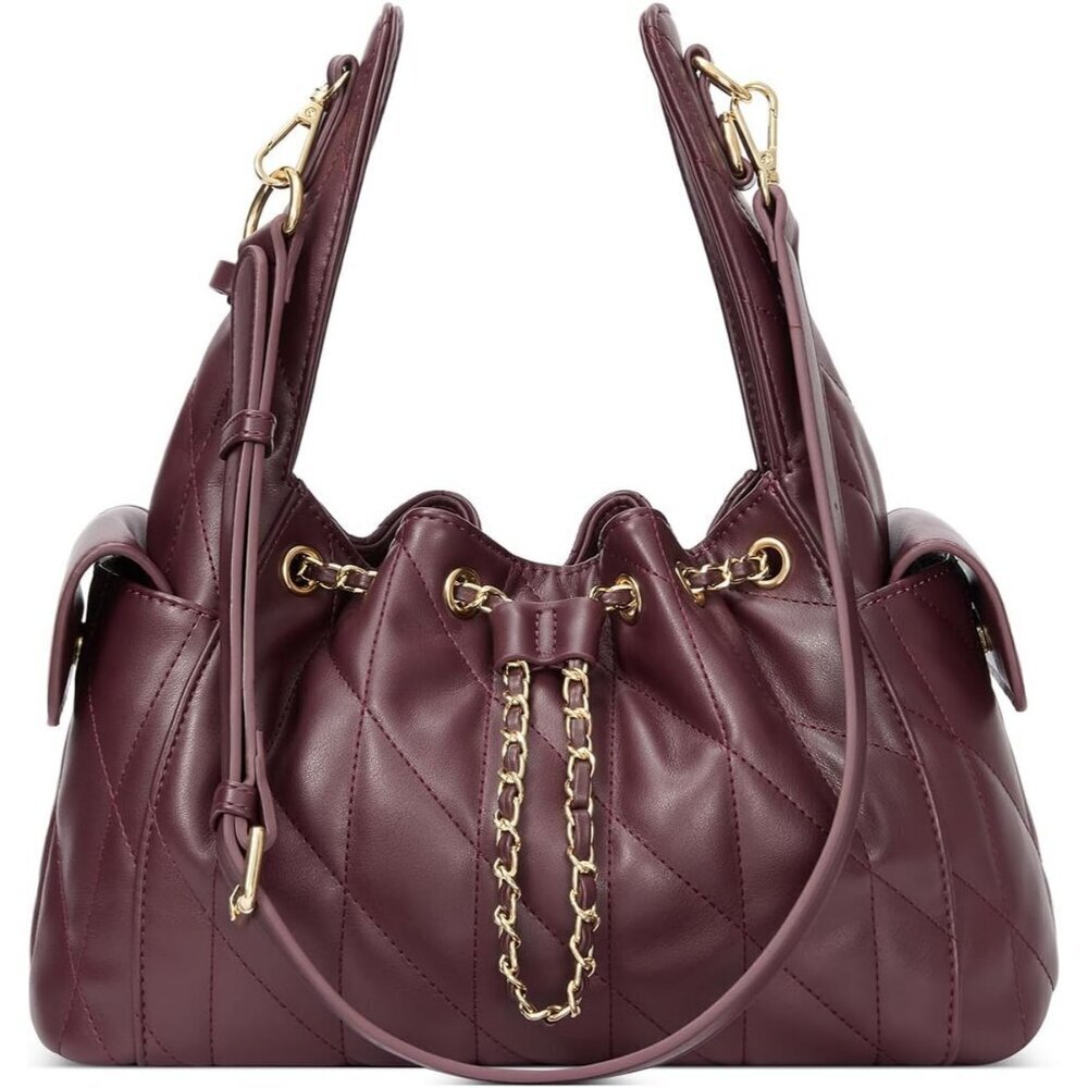 Women Wine Red  Leather Tote Bag Soft Slouchy  Hobo Shoulder Purse